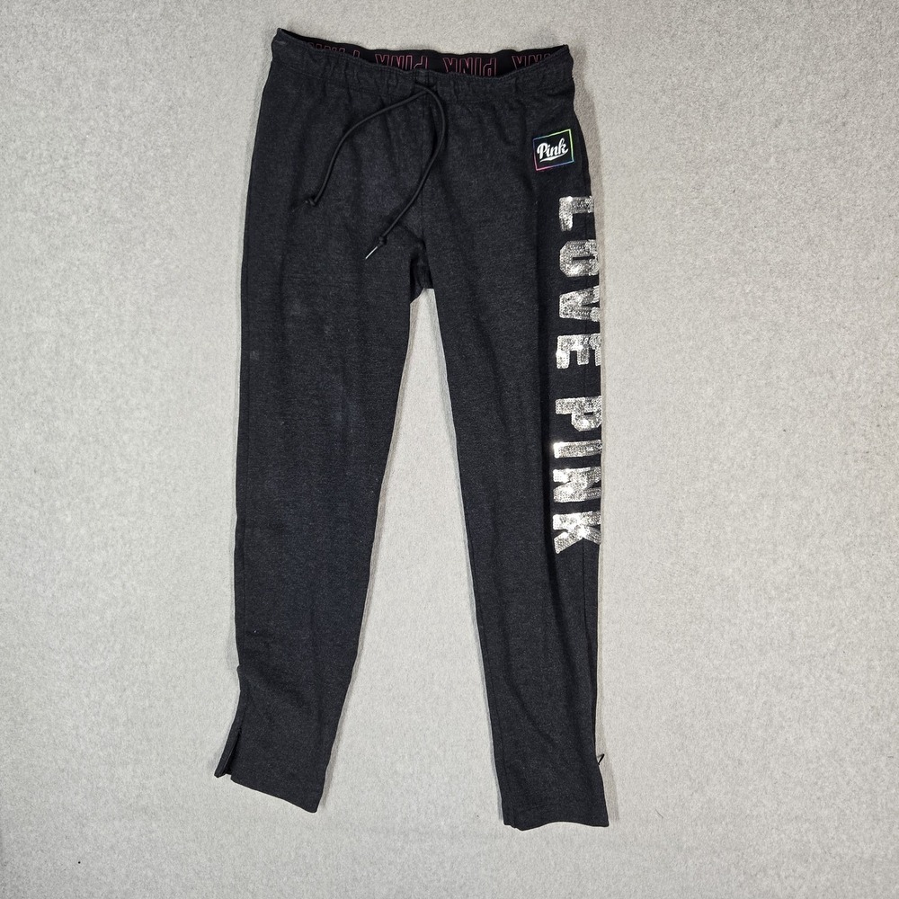 PINK Victoria's Secret Women Activewear Pants XS Dark Gray Sweats Bling Sequins